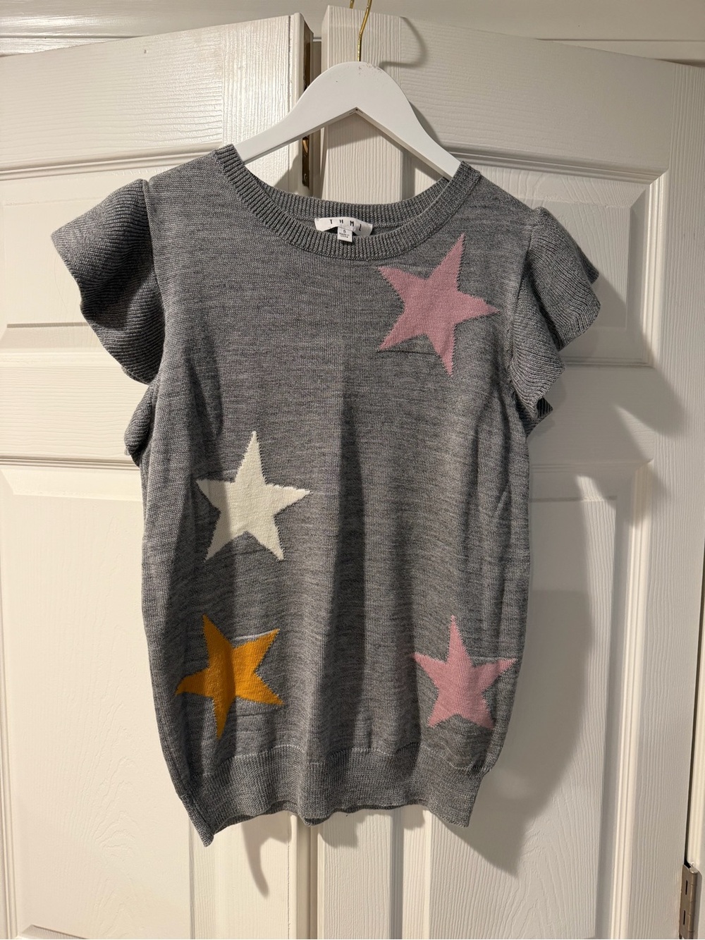 THML Gray Star Knit Top with Flutter Sleeves